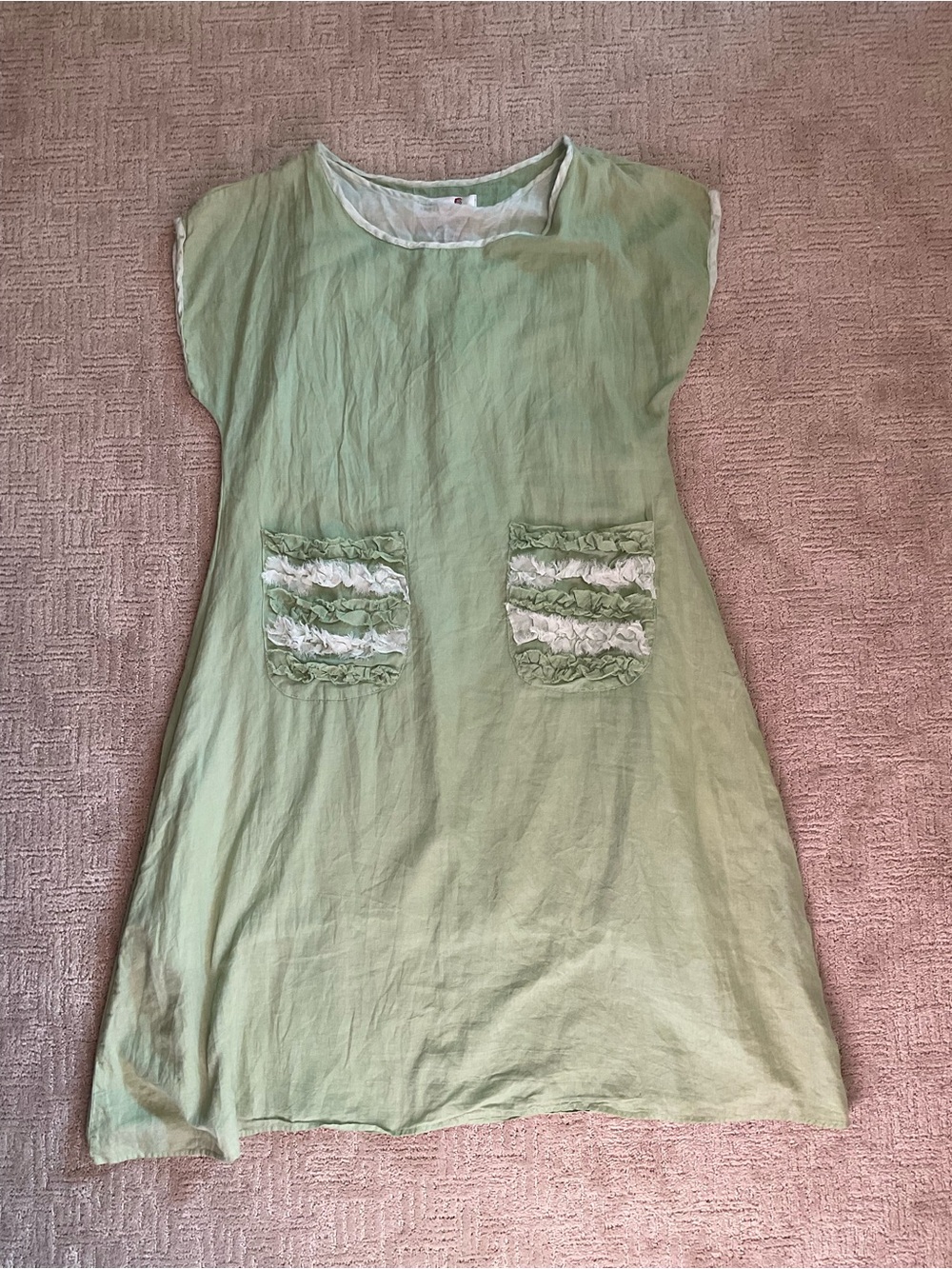 🌿World Folk Art Fair Trade Green 100% Cotton Dress Boho Cottagecore Coastal Chic